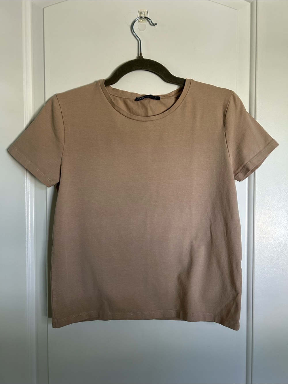 Zara Nude Crewneck Short Sleeve Top